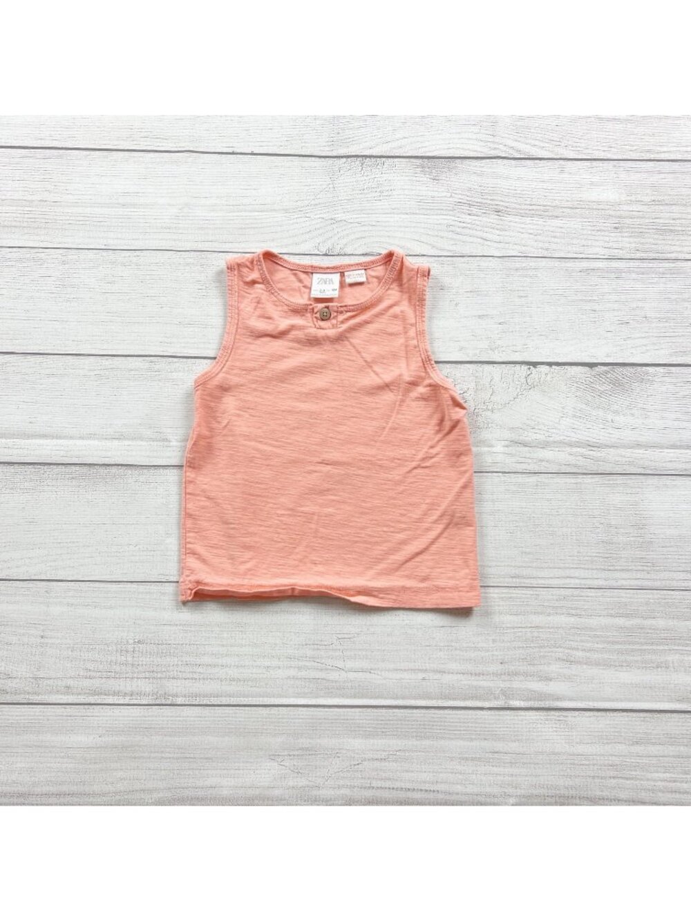 Zara Boys Peach Sleeveless Cotton Tank Top Button Accent 3-4